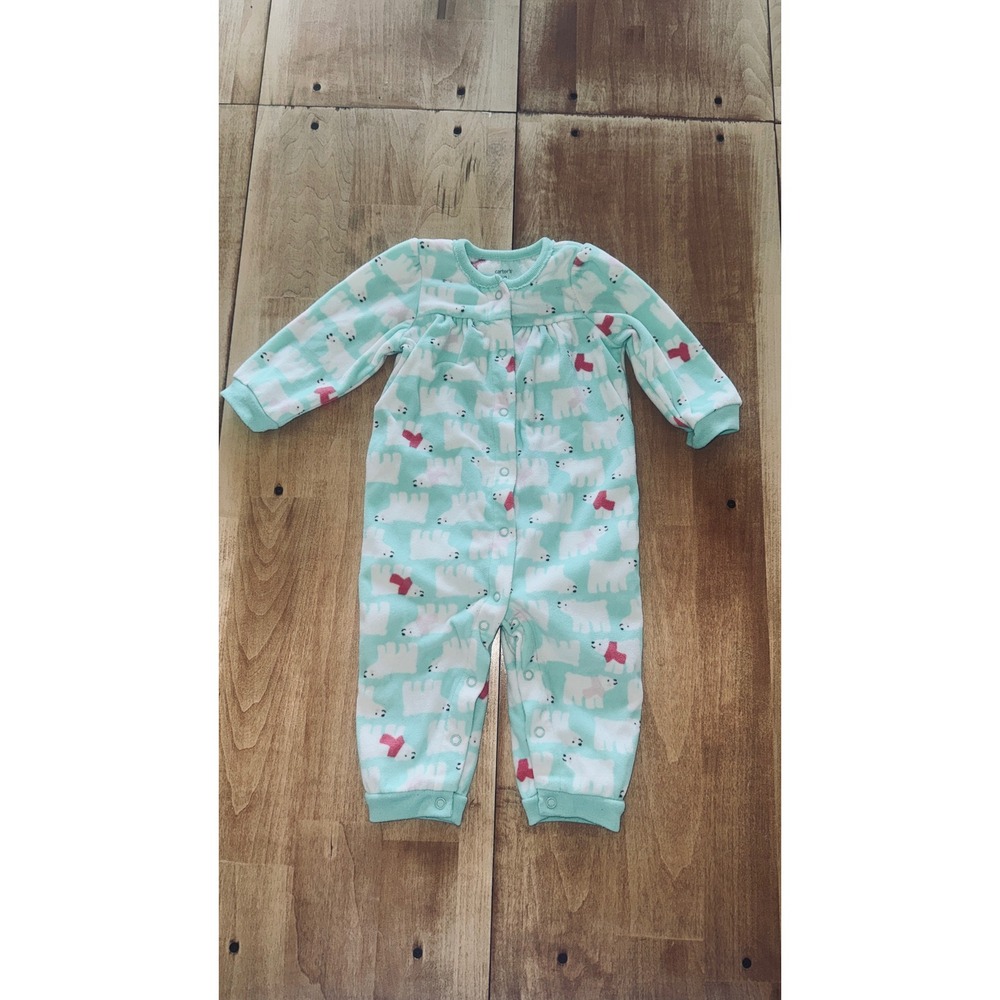 Carter's Brand Sleepsuit Jumpsuit ‎ Polar Bear Print Mint Green Size 12 Months